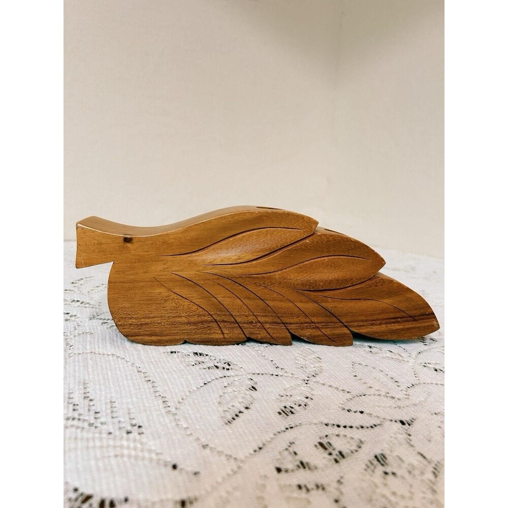 Vintage Hand Carved Wooden Leaf Candle Holder | Mid Century Modern | Teak Wood